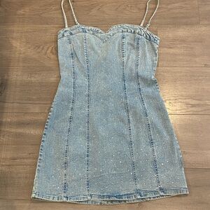 Bar III Light Blue Denim Mini Dress with Spaghetti Straps